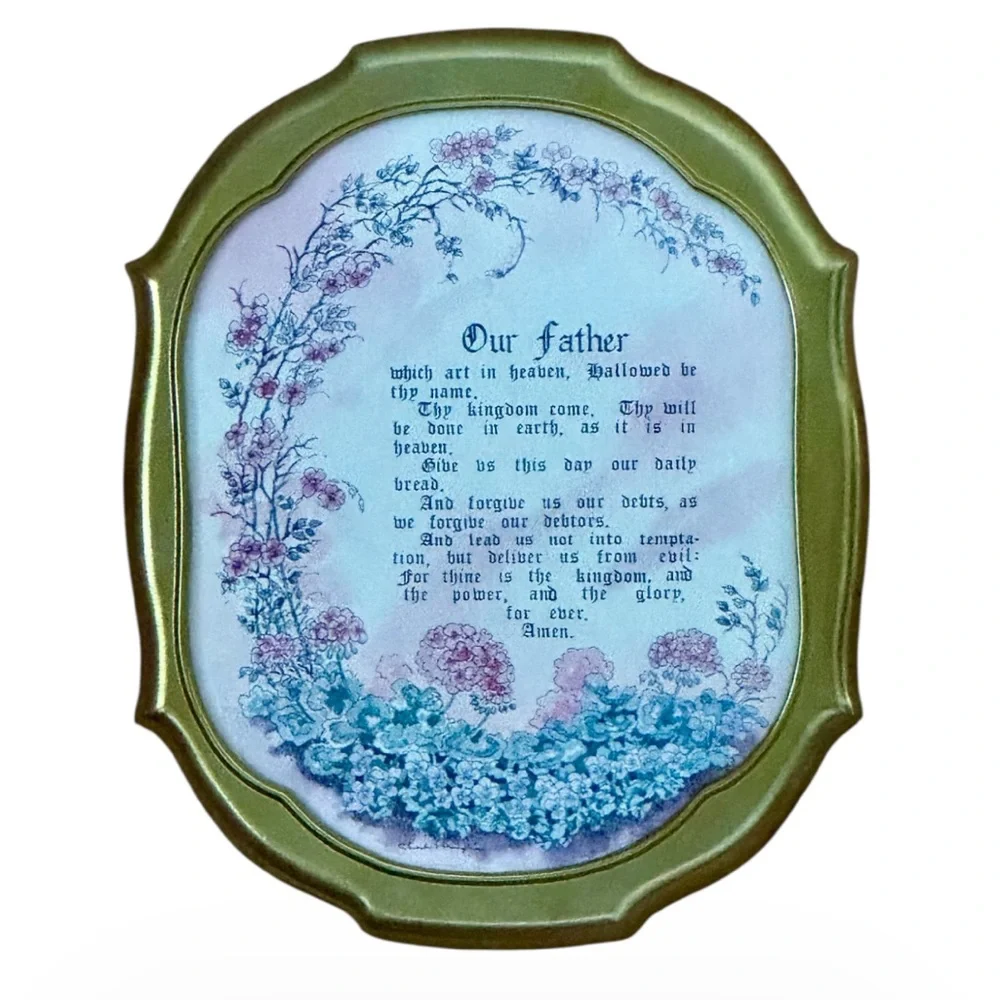 ⁠Vintage Home Interiors Our Father Lord's Prayer Framed Glass Art C Humphrey⁠